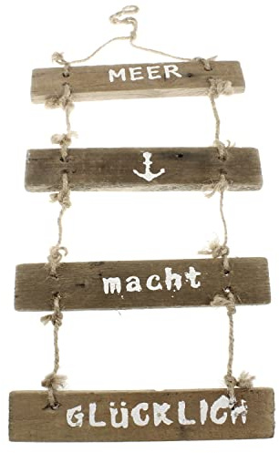 MACOSA CP67017 Dekoschild Holz Meer 42 cm maritim Holzschild Dekohänger Holzhänger Hängedeko Mediteran Badezimmer-Dekoration Wanddeko Gartendeko Baddeko Deko Bad