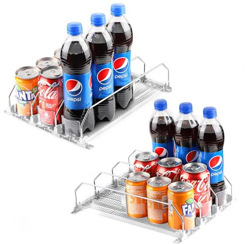 SWAWIS 2 Set Automatisch Kühlschrank Dosen Organizer，Kühlschrank-Organisation，Dosenspender-Organizer für Gefrierschränke，Soda Kann Beer Organizer für Getränke Display, Weiß
