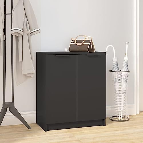 Tidyard Schuhschrank mit 2 Türen Schuhregal Schuhablage Schrank Schuhaufbewahrung Kommode Anrichte Schwarz 59x35x70 cm Holzwerkstoff