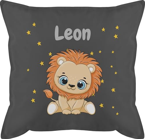 Kissen 50x50 - Süßer Löwe Löwen Löwenmotiv König der Tiere Lion - 50 x 50 cm - Grau - namenskissen junge kinderkissen kindergarten tier personalisiertes personalisierte leo name lions