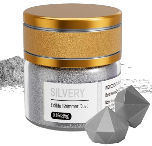 Wwtop Silber Essbares Glitzer 5g, Glitzer Pulver für Getränke, Lebensmittel Glitzer Staub für Schokolade, Erdbeeren, Cupcakes, Valentinstag Kuchen, Fondant, Glitter Pulver