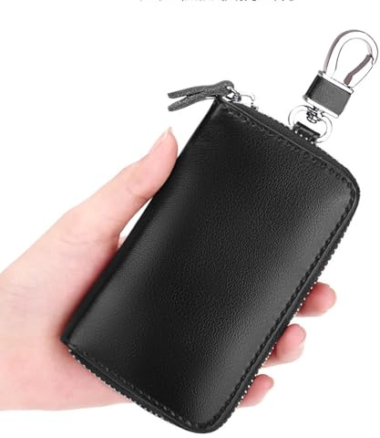 Etui Porte-Clé Cuir,Etuis Porte-Clés de Voiture,Housse de Protection clé de Voiture,Porte-clés avec Crochet en métal Et Fermeture éclair,Portable Pochette Porte Cles