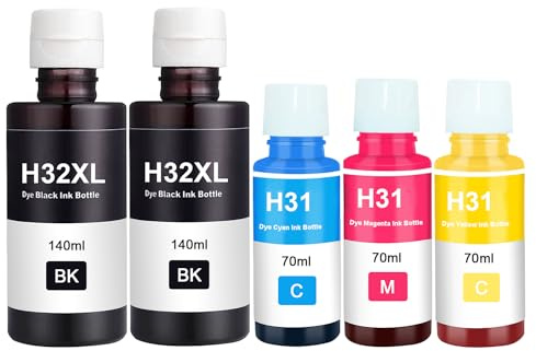 Doree 5 Tintenflaschen 31 32XL kompatibel mit HP31 HP32XL HP Smart Tank | 2 Schwarz 1 Cyan 1 Magenta 1 Gelb für HP Smart Tank 7305 7005 7605 Smart Tank Plus