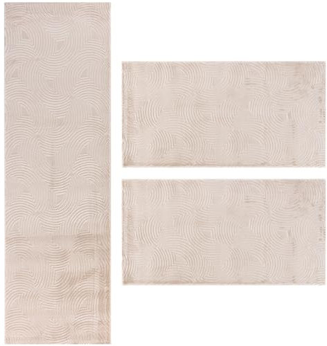 Carpetsale24 Bettumrandung Schlafzimmer 3 teilig Kurzflor Teppich Beige Bettvorleger Schlafzimmer Bettset: 2 St. 80x150 cm | 1 St. 80x250 cm - Skandinavischer Teppich Läufer Set Boho-Stil Einfarbig