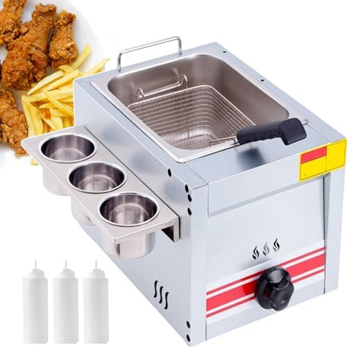 Friggitrice a Gas Professionale con Cestelli, Fornello in Acciaio Inossidabile per Cucina del Ristorante, Friggitrice per Esterni Valvola a Bassa Pressione, Regolazione Temperatura,10L