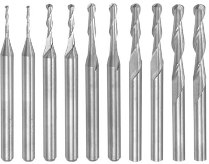 QUARKZMAN 10Pcs Fraises à Bout Sphérique pour Fraiseuse Cnc, Tiges 1/8 (3.175 mm), 1.0-3.175 mm en Carbure Tungstène à 2 Flûtes pour le Fraisage Pcb, Acrylique, Plastique, Bois et Aluminium