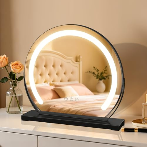 MantoLite Schminkspiegel mit LED-Beleuchtung rund 40 cm Schwarz