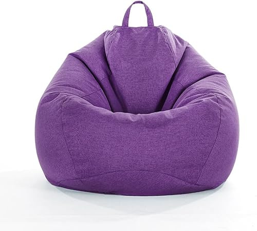 DSAoTeng Bean Bag Cover Without Filling, Linen Solid Colours Gaming Bean Bag Chair for Adult Kids, Premium Highback Beanbag Seat Stuffed Animal Toy Storage Lazy Sofa (Purple,Large)