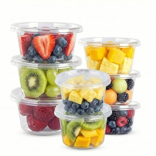 CHEF ROYALE 10 x 2oz Plastic Round Clear Tub Containers With Lids - Microwave Safe Tub Pots - Meal Prep & Takeaway Storage Box - Freezer & Dishwasher Safe (50 Pack)