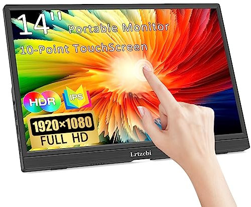Lrtzcbi Touchscreen Portable Monitor 14 Inch, 1920x1080P HDR IPS Touch Screen Monitor with USB C HDMI, Portable Monitor for Laptop/PC/Phone/Xbox/Switch/Raspberry pi