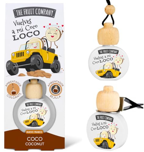 The Fruit Company Ambientador Coche Coco Absorbe Olores Para Rejilla o Colgante 0% Alcohol Con Extractos Naturales