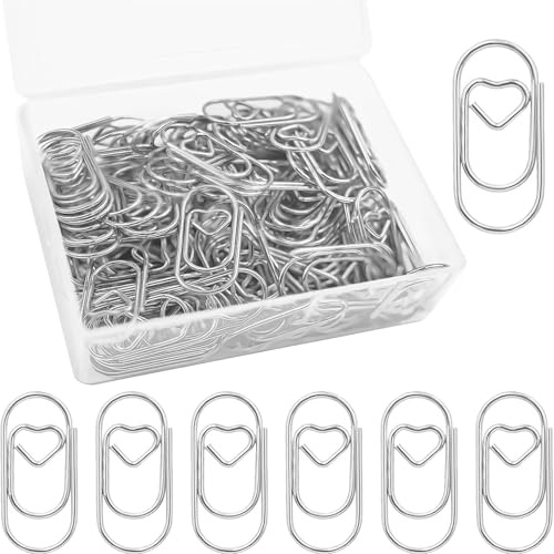 Luckaide Büroklammern, 130 Stück Herz Silber, Transparentbox, Klein Oval für Büro und Klassenzimmer