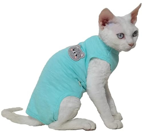 PetSmiler Katzenbody Nach OP - Body für Sphynx Katze, Dehnbare Kleidung Mit Bauchschutz, Pullover für Operation und Kastration, Blaugrün M