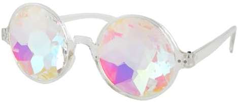 LQIOACU Sonnenbrille Festival, Lustige Sonnenbrillen, Kaleidoskop Rave Brille, Schnelle Brille, Cosplay Brille Glasses Welding Punk Brille (Weiß)