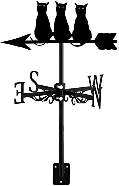 TIECHUINIUB Cat Weathervane with Roof Stand, Iron Wind Direction Indicator, Animal Ornament, Outdoor Garden Gazebo, Farm Yard-3 Cats
