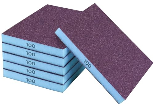 STEBRUAM Lot de 6 éponges de ponçage, Grain 100, tampons de ponçage lavables et réutilisables, Lot de Papier abrasif pour Mur en Bois et métal