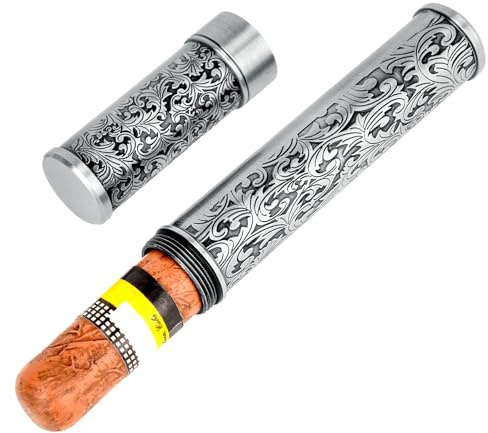 Linkidea Étui à cigares en Alliage de Zinc à Motif rayé Vintage, Tube Unique hermétique pour Homme, étui de Voyage Portable Compatible avec Les cigares de Calibre 50 (argenté)