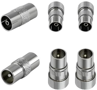Reulin TV Aerial Connector, 6 Pack Of Coaxial Cable Connectors 2-Male 2-Female 2-Couplers M/F