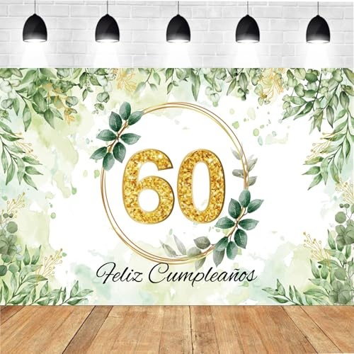 Decoración 60 Años con Pancarta Feliz Cumpleaños en Español - Happy Birthday Fondo Cartel y Adornos Kit