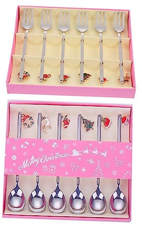 PHENOFICE 1juego Cucharas y Tenedores De Navidad Inoxidable De Utensilios De Cocina Decorativos Para Postres Para Celebraciones y