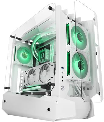 Mars Gaming MC-EDGE, Case Gaming ATX, Design Open Air, Triplo Pannello Vetro Temperato, Semitorre PC Supporto Raffreddamento a Liquido 240mm, Sistema Gestione Cavi Interno, USB-C e USB 3.0, Bianco