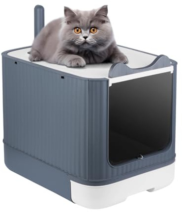 Lettiera per Gatti Chiusa con Palletta e Coperchio - Casa per Toilette con Vassoio Rimovibile (Bianco-44.5 * 36.5 * 34.5cm)
