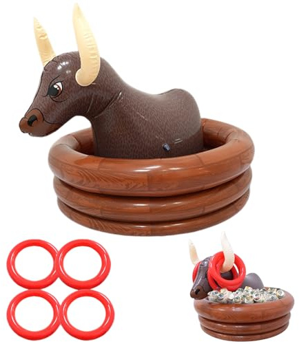 Balakaka Aufblasbarer Getränkekühler Schwarzer Stier, Aufblasbare Pool Schwimmer Kühler mit 4 Ringen Interaktive Spiele, Aufblasbarer Partykühler für Outdoor Sommer Strand Pool