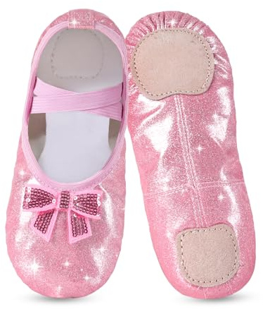 Scarpe da Balletto per Ragazze, Bambini e Bambini, con Design Glitterato con Un Simpatico Arco Diviso, Balletto, spettacoli sul palcoscenico, Ginnastica, Rosa, 28 EU