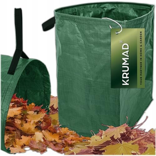 KRUMAD Gartensack 200L, Laubsack mit 2 Griffen, Gartenabfallsack aus Robustem Polypropylen, 56x43x76 cm, Faltbar, Wetterfest, Für Laub, Gras, Äste, Gartenzubehör, Halbrund