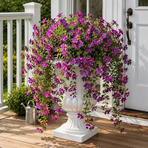 Aisamco 4 Flores Colgantes Exterior UV Resistente | Flores seda artificial, Eucalipto hojas, Para jardin, terraza, balcon, porche, Resistente rayos UV, Planta colgante falsa, D