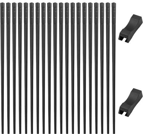 10 Paia Bacchette Sushi Con 2 Porta-Bacchette Bacchette Cinesi Testa Antiscivolo Smerigliata Resistente Al Calore Antimacchia Chopsticks Per Sushi, Hot Pot, Noodles, Riunioni Di Famiglia 24 Cm