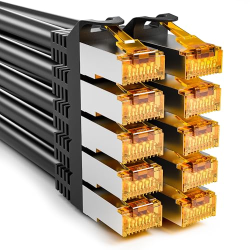 iwillink 1m CAT 7 Patchkabel, 10 Gbit/s, 10 Stück - Schwarz | 600Mhz - Kurz Lan Kabel 1m, RJ45 Netzwerkkabel CAT 7/6a kompatibel, S/FTP, Kupfer, PoE-fähig - Patchpanel/Switch/Router