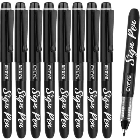 EYEYE Black Sign Pens 9 Pack - 1.0mm Nib Tip - 0.6mm Line, Liquid Ink Sign Pen Smooth Writing - Fineliner Marker Pens Quick Drying