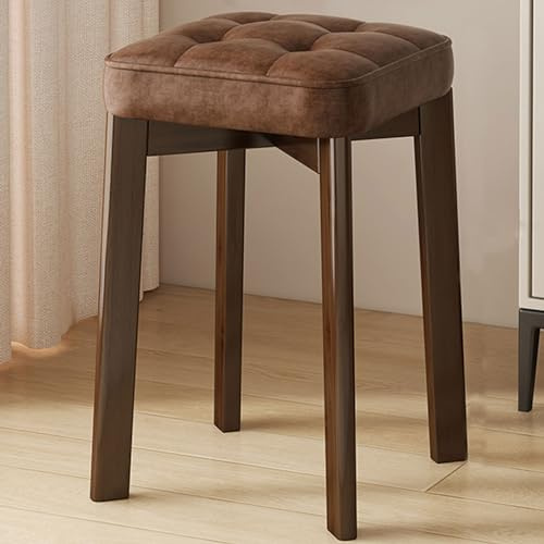 Make-up-Hocker – Holzstuhl für Schlafzimmer/Eingangsbereich, graue Polsterung mit natürlichen Beinen, stilvoller Schminktisch