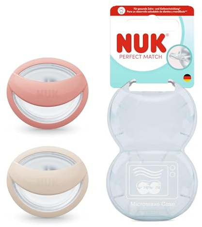 NUK Perfect Match Baby Dummy | 0-6 månader | Amningsvänlig, ortodontiska nappar | 95% babyacceptans** | Röd & beige | 2 stycken