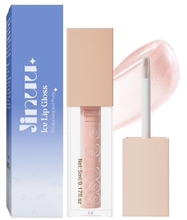 JINUU Lip Gloss, Lifter Gloss with Hyaluronic Acid, Hydrating & Plumping Non-Sticky Lip Gloss, Moisturizing Shine for Fuller Lips, Long-Lasting High-Gloss Finish, 8 Shades (ICE)