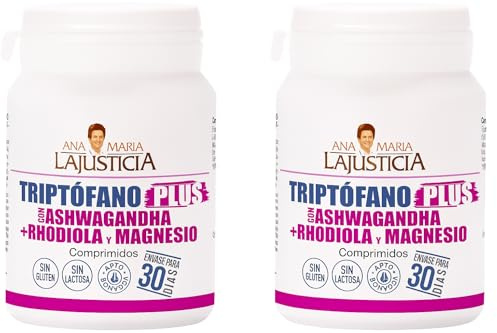 Pack 2 Triptófano plus con Ashwagandha, Rhodiola y Magnesio 60 comprimidos | 0% estrés físico y mental | 120 Comprimidos | ANA MARIA LA JUSTICIA | ROXUSH