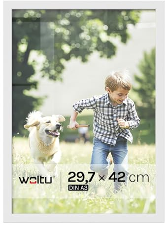 WOLTU Bilderrahmen A3, Weiß, MDF-Holz Fotorahmen mit Passepartout | Posterrahmen für Poster, Fotos, Puzzle, aufhängbar und aufstellbar, Collage-Wanddeko mit bruchsicherer PS-Platte ohne Glas