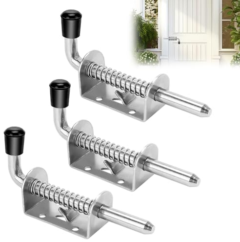 Feirdhoo 3 pestillos de resorte de acero inoxidable 304, pestillo de puerta, perno de resorte con mango de goma, diámetro de 10 x 128 mm, pestillo de muelle, cerrojo corredizo, para puertas de