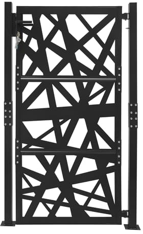 VonVVer trädgårdsgrind av stål, 105 x 175 cm, svängområde 180° svängområde, metallgrind hoftor med säkerhetslås, 7 nycklar, enkelgrind, trädgårdsingångsdörr, stängseldörr för trädgård, gård, terrass