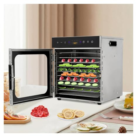 SJASD Deshydrateur Alimentaire avec 10 Plateaux en INOX,Déshydrateur avec Minuterie 24h et Température 35-90 °C - Deshydrateur Viande,Champignons Déshydrateur Alimentaire INOX