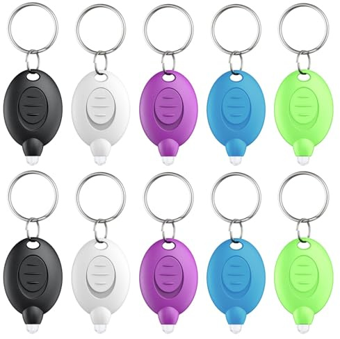 Pawfly Lot de 5 LED Lampe de Poche Porte-Clés, Mini Lumière Porte-Clés 12 Lumen Portable Ultra Lumineuse à Pile Torche Porte-Clés pour Camping Randonnée et Éclairage d'Urgence, 5 Coques de Couleurs