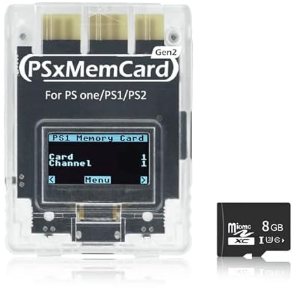BITFUNX PSxMemCard Gen2 pour PS1 & PS2 - extension carte mémoire PlayStation 1 & 2 - carte sd 8go (Transparent)