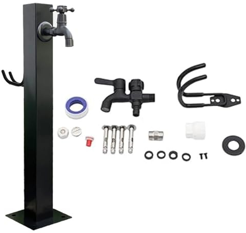 Colonne de jardin verticale cylindrique en acier inoxydable 304, support de tuyau autoportant, fontaine de bouche d'eau antigel extérieure for l'irrigation(B,1)