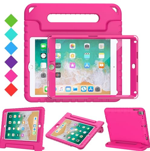 Surom Case for iPad 6th/5th Gen 9.7 2018/2017, Air 2/Pro9.7, Rose | Built-in Screen Protector, Shockproof Lightweight Convertible Handle Protective Cover, Stable Stand