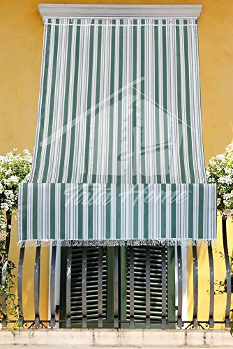 Tata Home Tenda da Sole con Kit Ganci e Anelli in Tessuto Multirighe Resistente da Esterno o Balcone Misura cm 140x300 Dis.4 Colore Verde