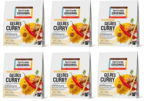 fairtrade ORIGINAL Thailändische Gelbe Asia Curry Gewürzpaste 6 x 70g | Currypaste, ohne Zusatzstoffe, für asiatische Gerichte, erste Fairtrade-Organisation weltweit, Fairtrade zertifiziert