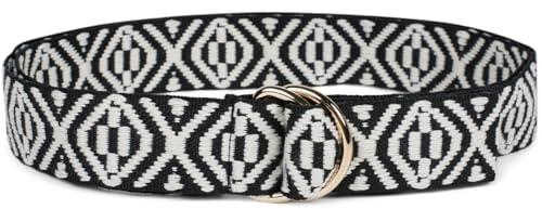 styleBREAKER Cinturón de tela para damas con adornos aztecas y anillos en D, talla única, cinturón de cintura 03010113, color:Negro-Blanco