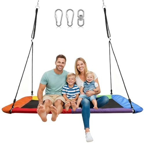 Odoland Giant 60 Platform Tree Swing for Kids and Adults - 700 Lbs Large Swingset with Steel Frame, Hanging Straps and Swivel - Big Backyard Outdoor Swings Set for Yard