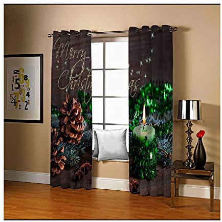 Daesar Schlafzimmer Verdunklungs Vorhang Modern 2er Set 214x214CM, Vorhänge Fenster Kinderzimmer mit Ösen Kerzen mit Weihnachtsdekoration Vorhänge Gardinen Muster Blickdicht Braun Grün